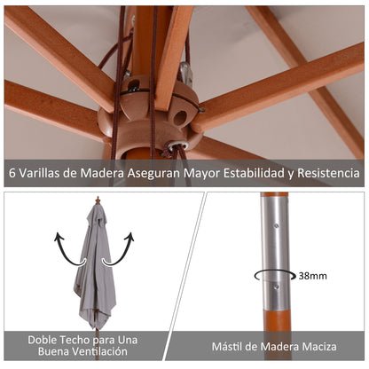 Sombrilla De Jardín Inclinable De Madera Outsunny 200x150x230 Cm Gris_5