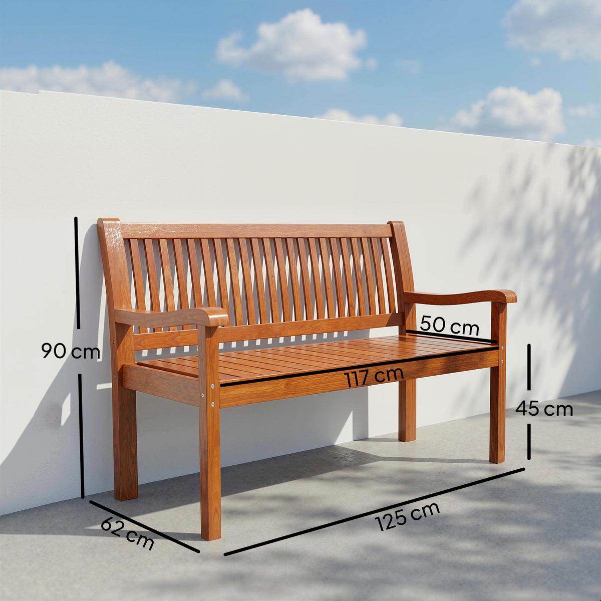 Banco De Jardín Outsunny Madera De Álamo Marrón 125x62x90 Cm_2