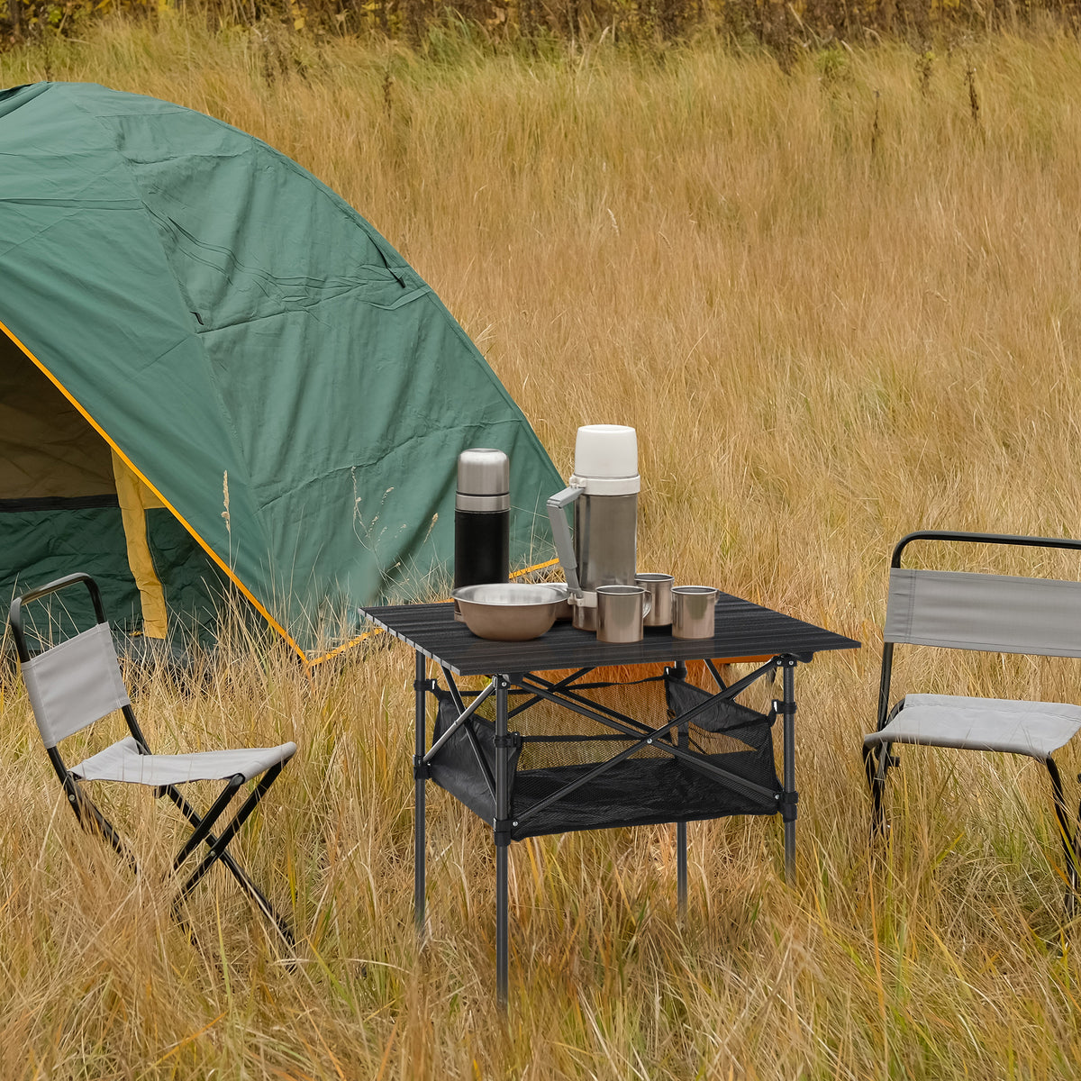 Mesa De Camping Plegable Outsunny Negro 70x70x69 Cm_1