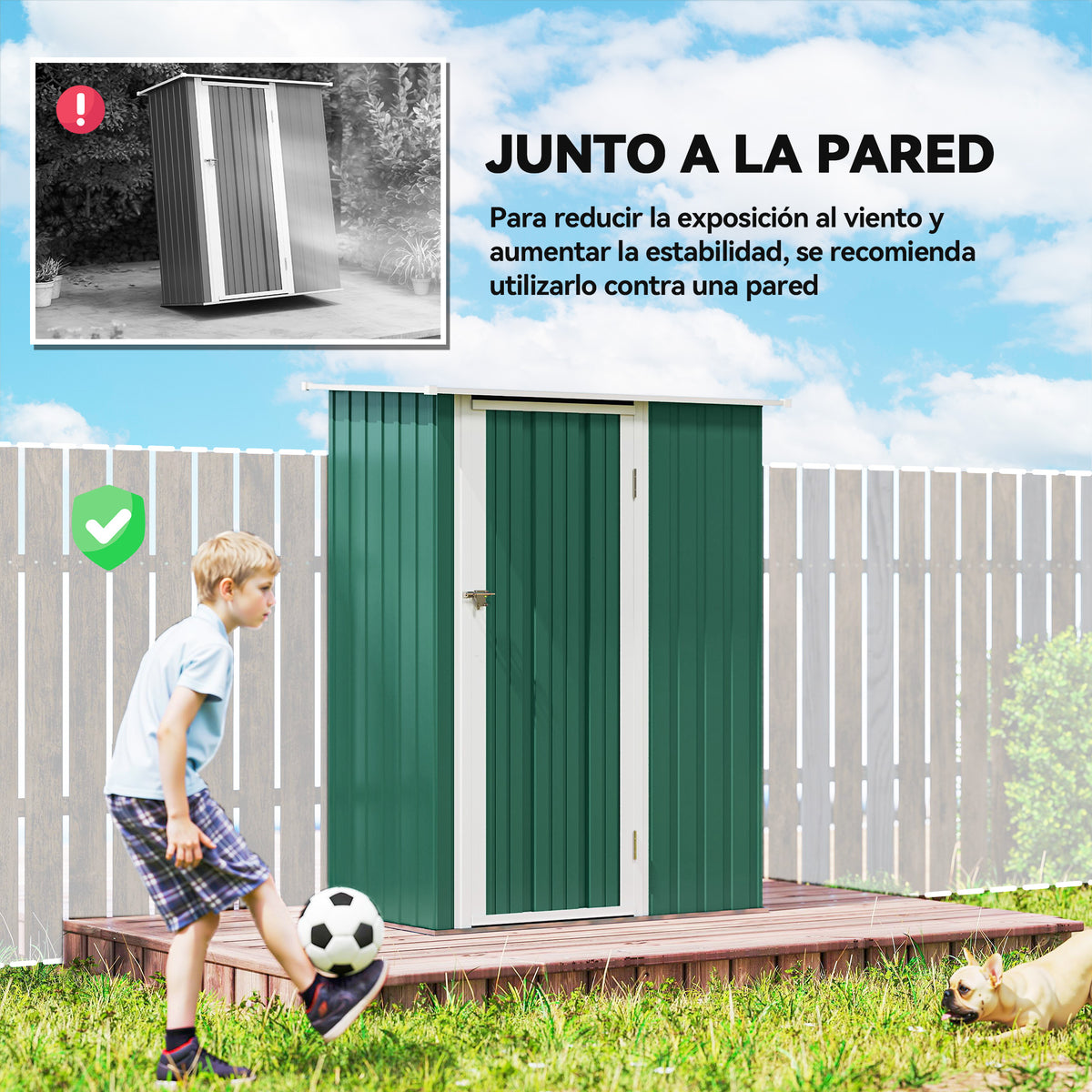 Caseta De Jardín Acero 1,07 M² Con Puerta Outsunny 142x84x189 Cm Verde_5
