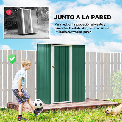 Caseta De Jardín Acero 1,07 M² Con Puerta Outsunny 142x84x189 Cm Verde_5