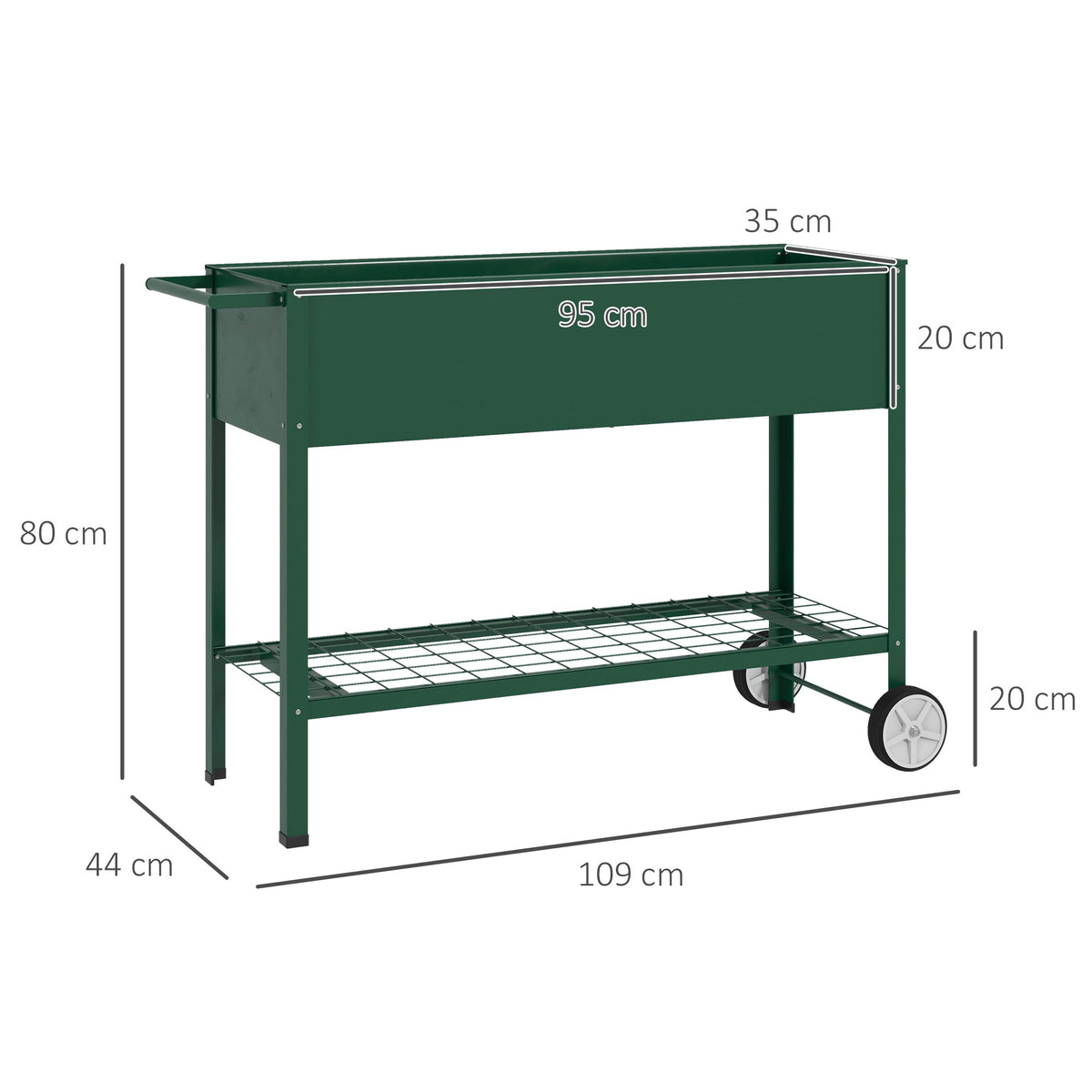 Outsunny Mesa De Cultivo 109x44x80 Cm Con 2 Ruedas Estante Y Asa Verde_2