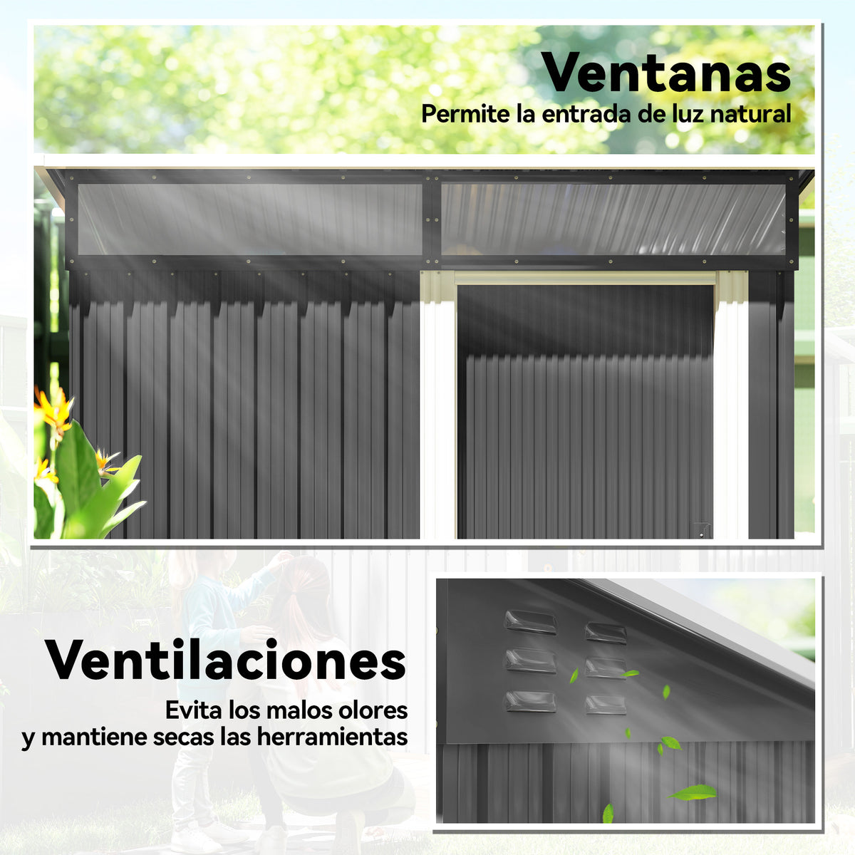 Caseta De Jardín Outsunny Acero Galvanizado Gris Oscuro 195x122x182 Cm_5