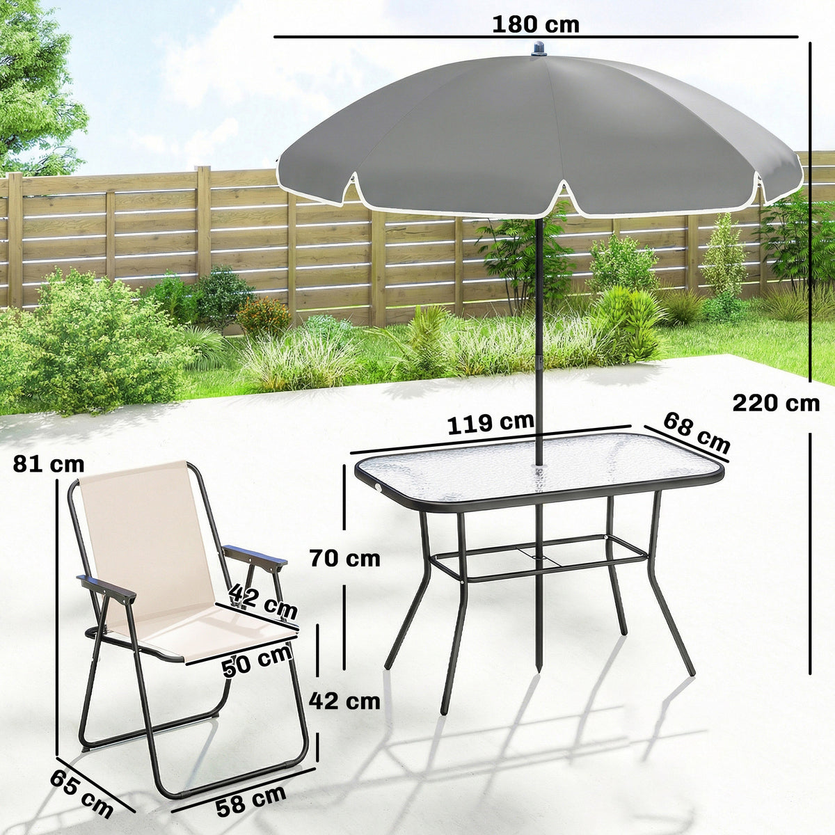 Conjunto De Jardín Outsunny Acero, Textilene Crema 119x68x70 Cm_2