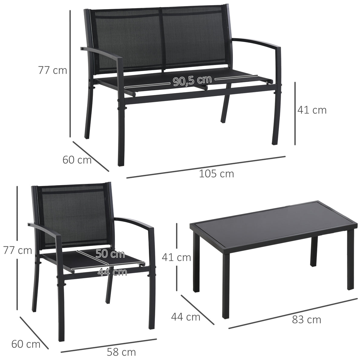 Muebles De Jardín Outsunny Textilene Negro 105x60x77 Cm_2