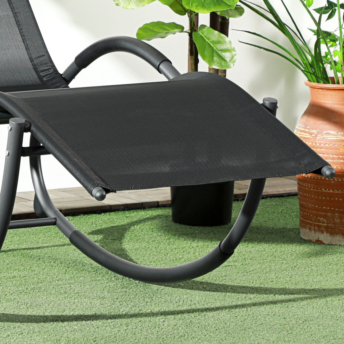 Mecedora De Exterior Outsunny Metal, Textilene Negro 155x61x88 Cm_3