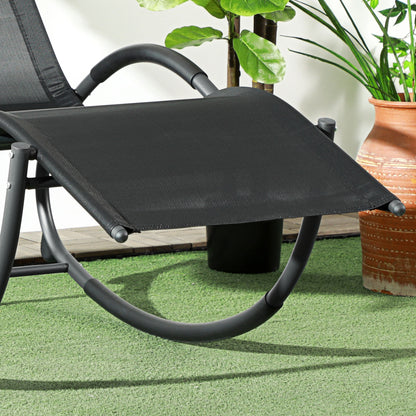 Mecedora De Exterior Outsunny Metal, Textilene Negro 155x61x88 Cm_3