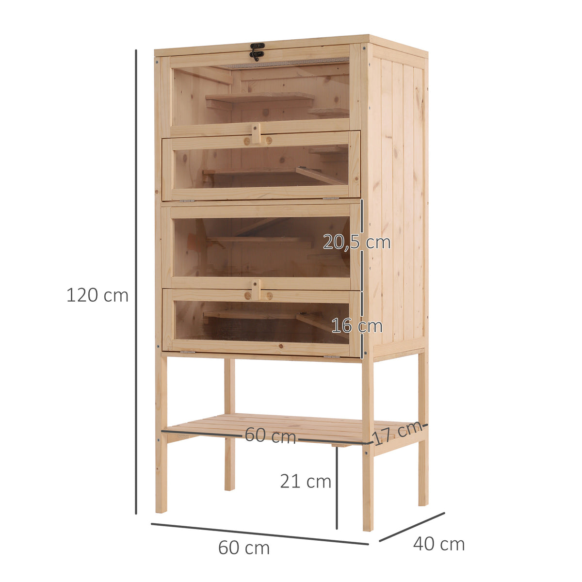 Jaula Madera Para Hámster Pawhut Madera Natural 60x40x120 Cm_2