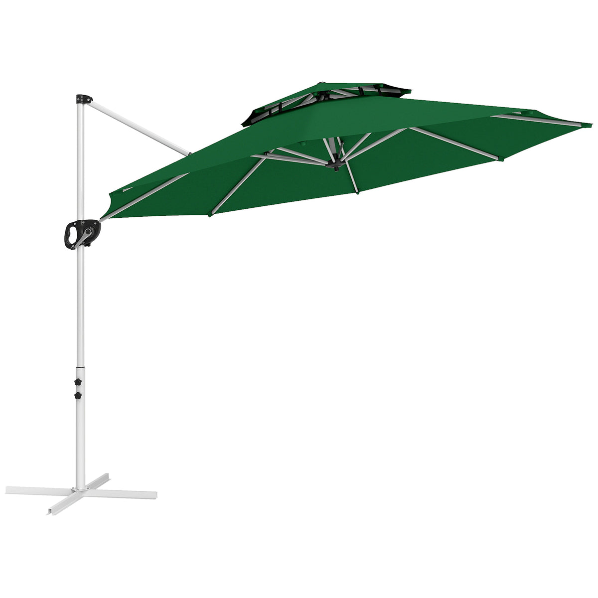 Sombrilla Excéntrica Outsunny Poliéster, Metal Verde Oscuro 292x292x247 Cm_0