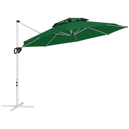 Sombrilla Excéntrica Outsunny Poliéster, Metal Verde Oscuro 292x292x247 Cm_0