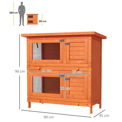 Conejera De Madera Exterior Techo Abrible Pawhut 90x45x90 Cm Natural_2