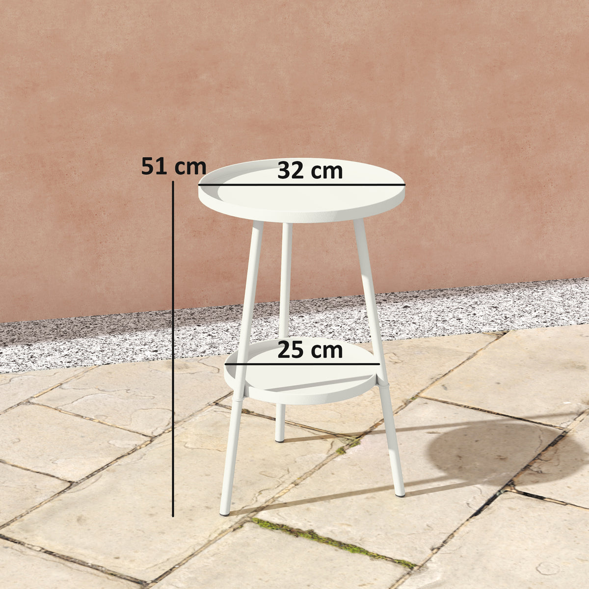 Mesa De Jardín Outsunny Metal Blanco 32x32x51 Cm_2