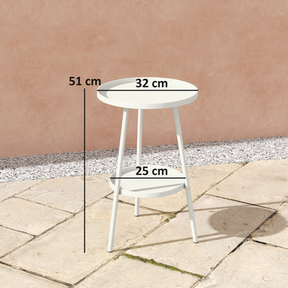 Mesa De Jardín Outsunny Metal Blanco 32x32x51 Cm_2
