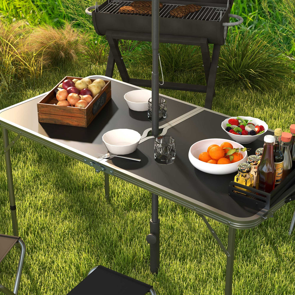 Mesa Camping Plegable Outsunny Mdf, Aleación De Aluminio Negro 120x60x77 Cm_3