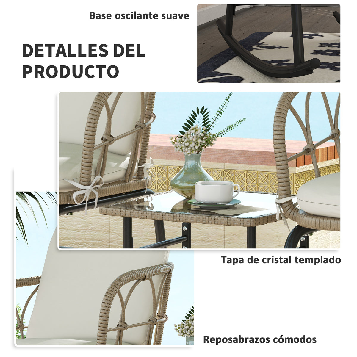 Conjunto De Mecedoras Outsunny Pe, Acero Crema Y Beige 63x82x75 Cm_5