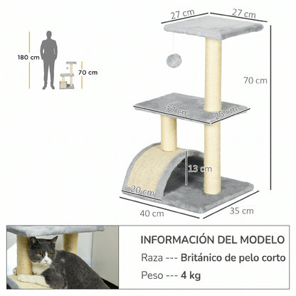 Pawhut Árbol Rascador Para Gatos Mediano De 3 Niveles 40x35x72 Cm Gris Claro_2