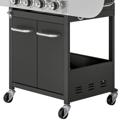 Barbacoa De Gas Outsunny Acero Inoxidable, Metal Negro 129x55x117 Cm_4