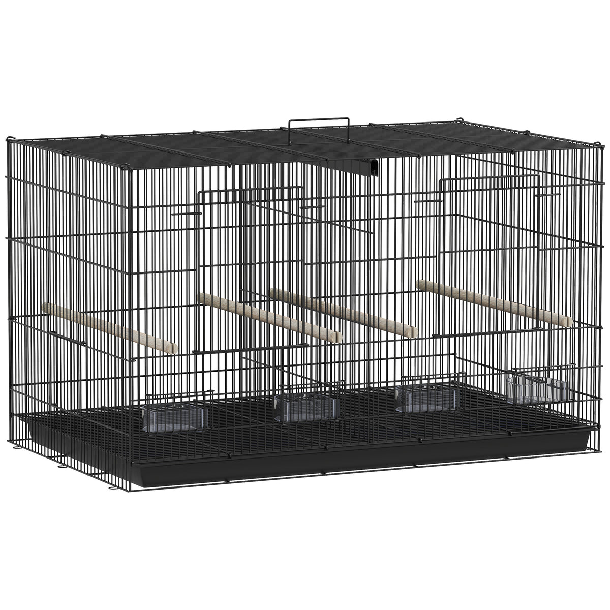 Pawhut Jaula Para Pájaros Con Divisor 4 Comederos 4 Perchas 94x57x57 Cm Negro_0
