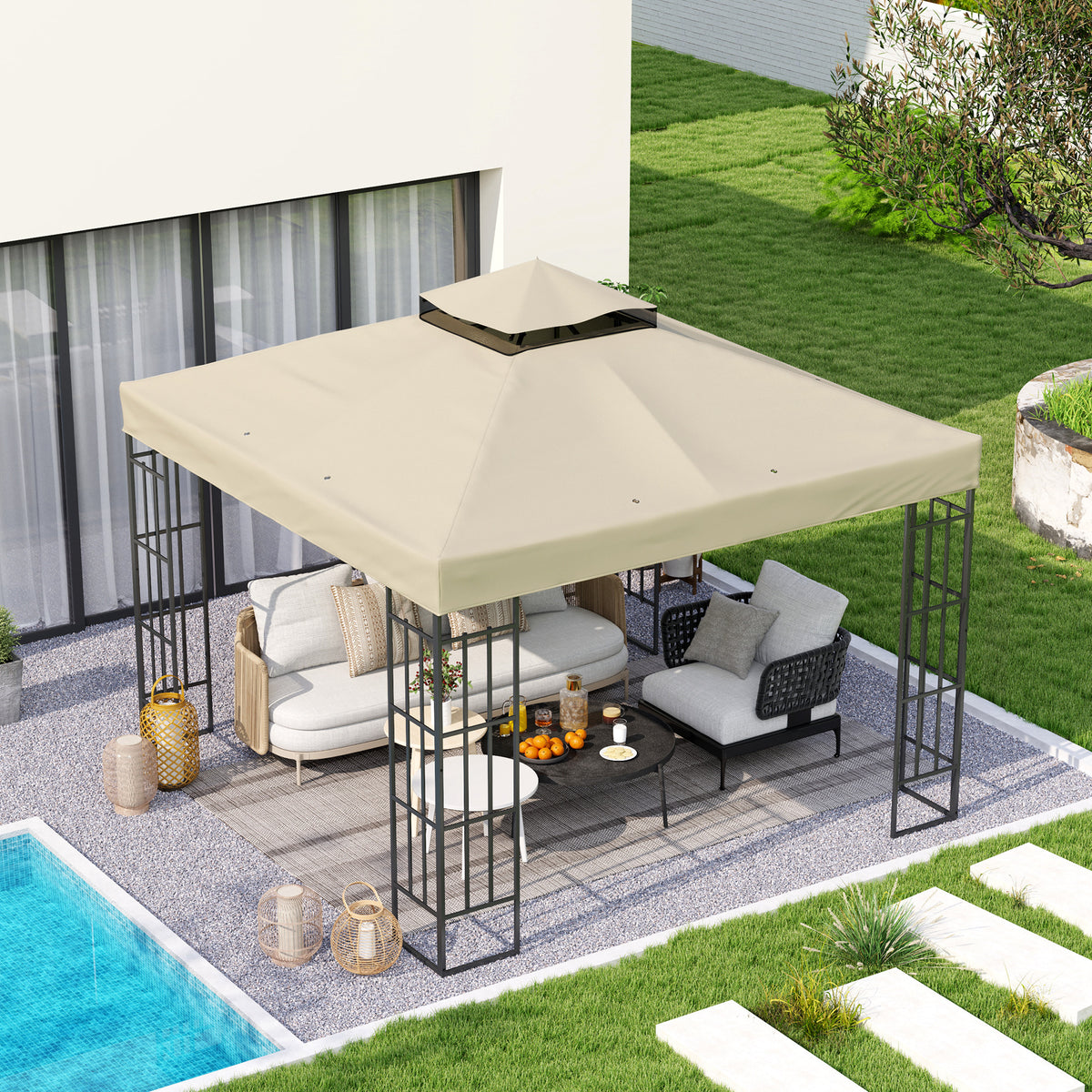 Techo De Repuesto Outsunny Tela Oxford Crema 300x300 Cm_1