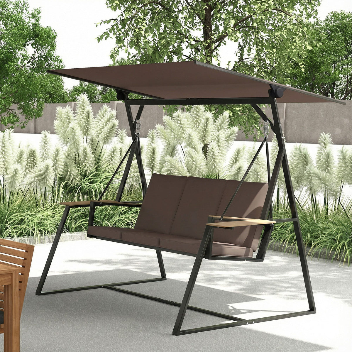 Columpio De Jardín Outsunny Metal, Poliéster Marrón 222x131x175 Cm_1