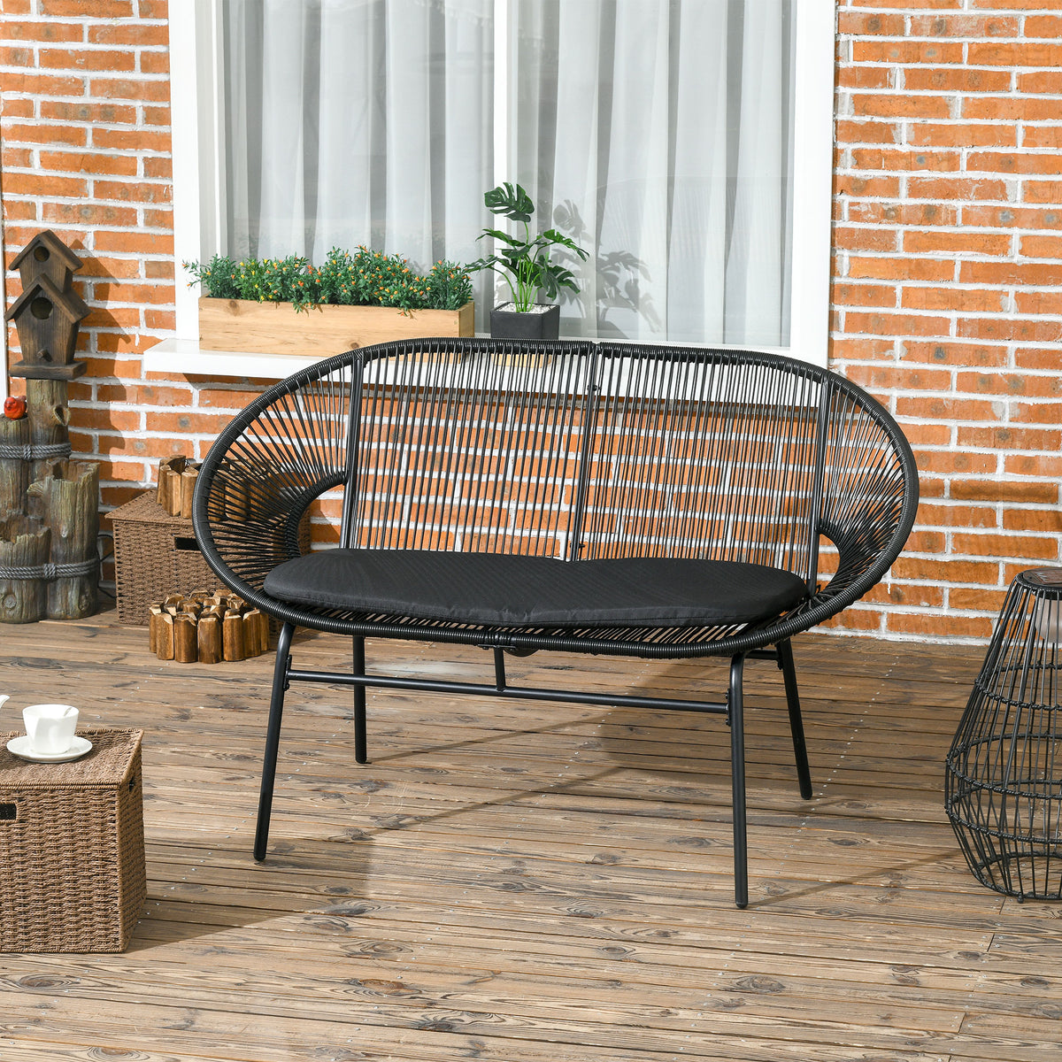 Silla De Ratán Outsunny Acero, Pe Negro 132x72x83 Cm_1