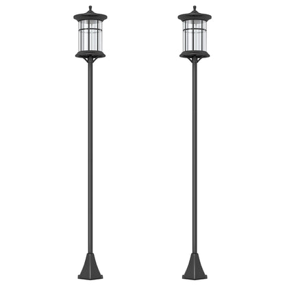 Farolas Solares Exterior Outsunny Acero Inoxidable, Abs Negro 23.5x23.5x184 Cm_0