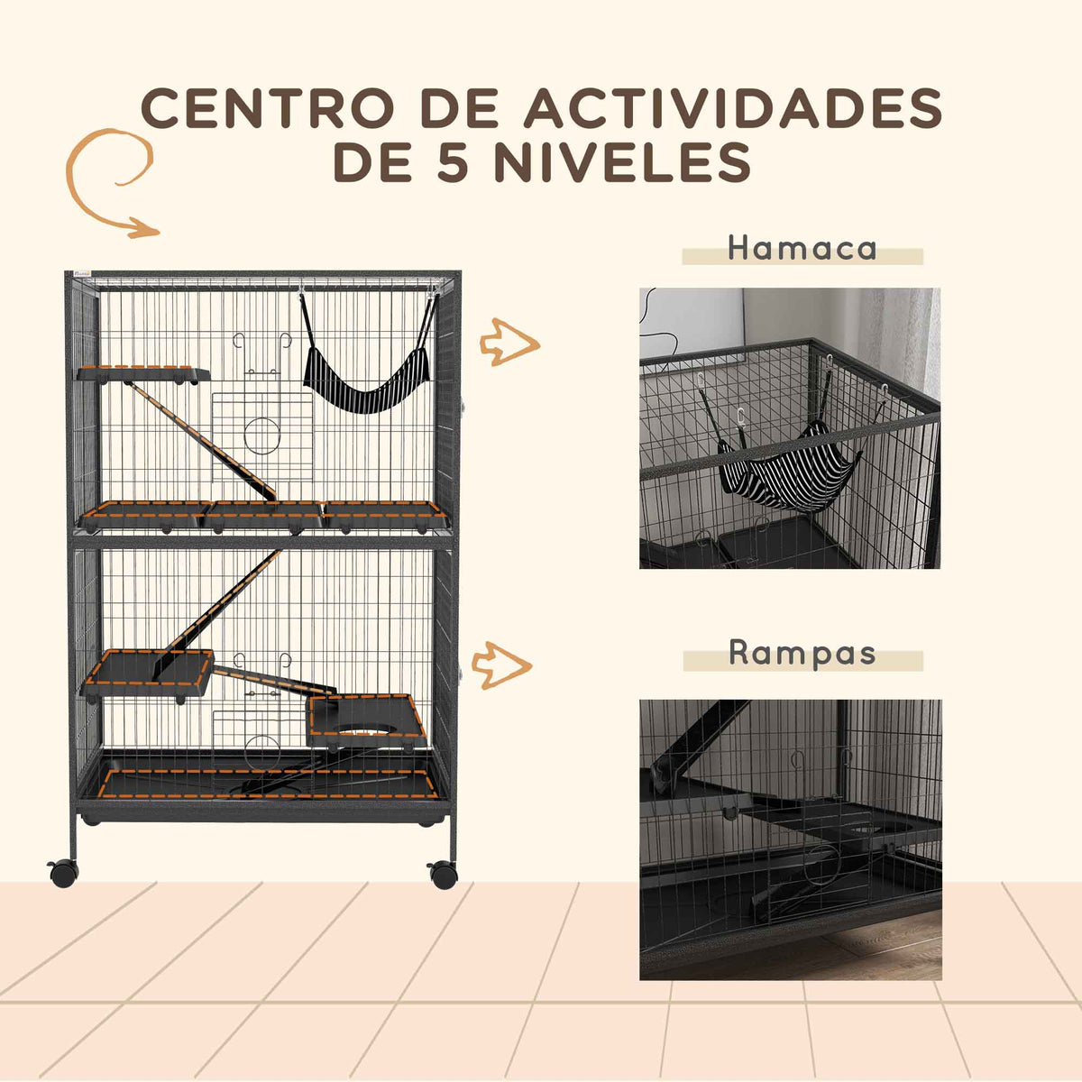 Jaula Para Animales Pawhut Acero, Pp Gris Oscuro 80x52x128 Cm_5