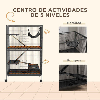 Jaula Para Animales Pawhut Acero, Pp Gris Oscuro 80x52x128 Cm_5