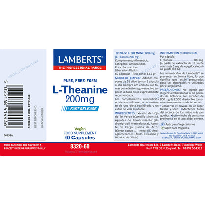 L-Teanina 200 mg, Lamberts, 60 cápsulas
