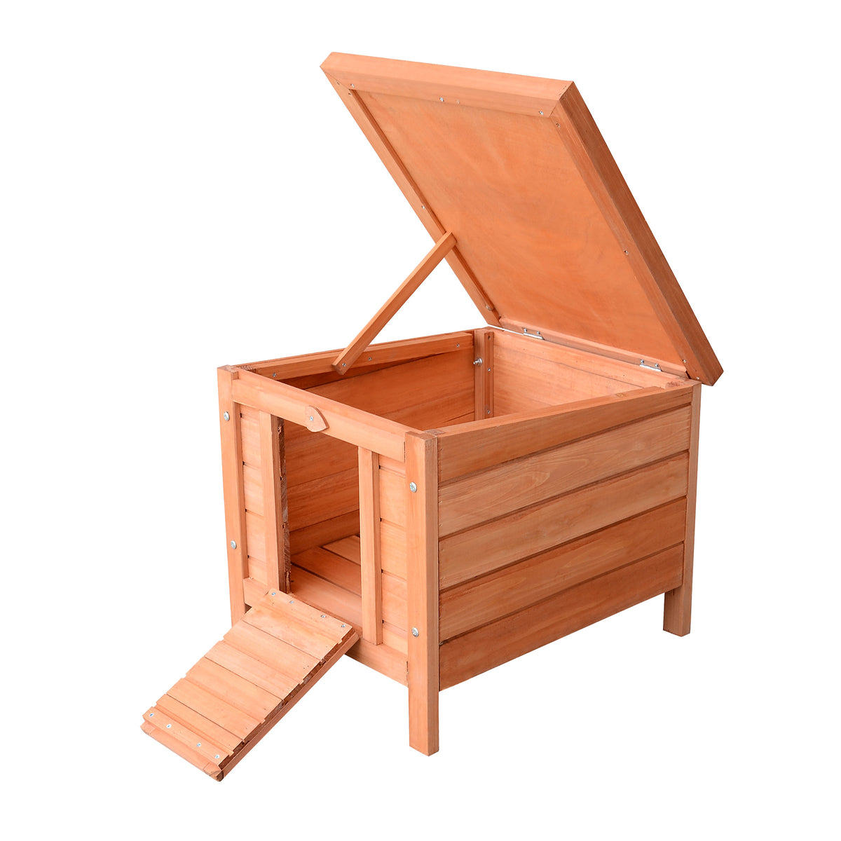 Conejera De Madera Exterior Techo Abatible Pawhut 42x51x43 Cm Natural_3