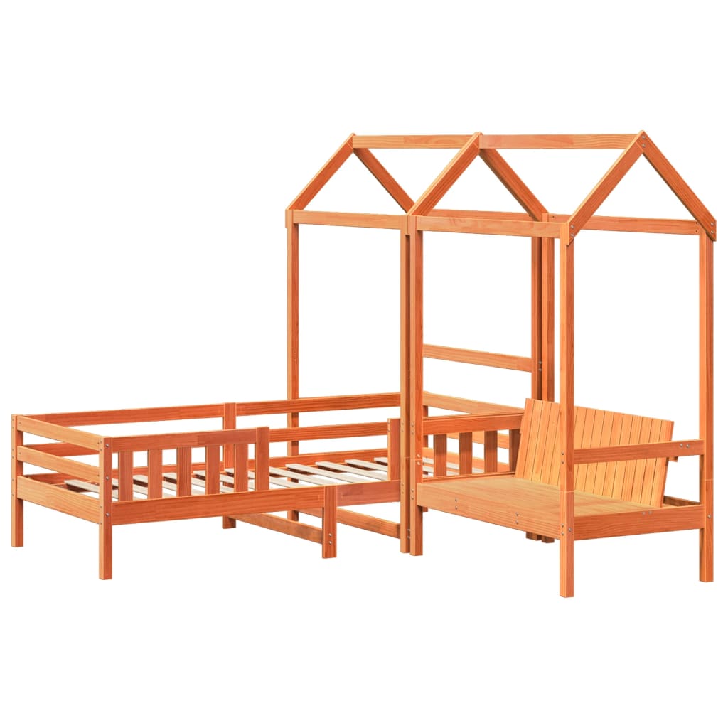 Set De Cama Y Banco Con Techo Madera De Pino Marrón 90x200 Cm_2