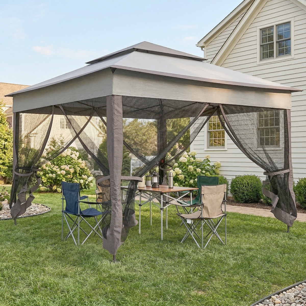 Carpa Plegable Outsunny Metal, Poliéster Gris 325x325x270 Cm_1