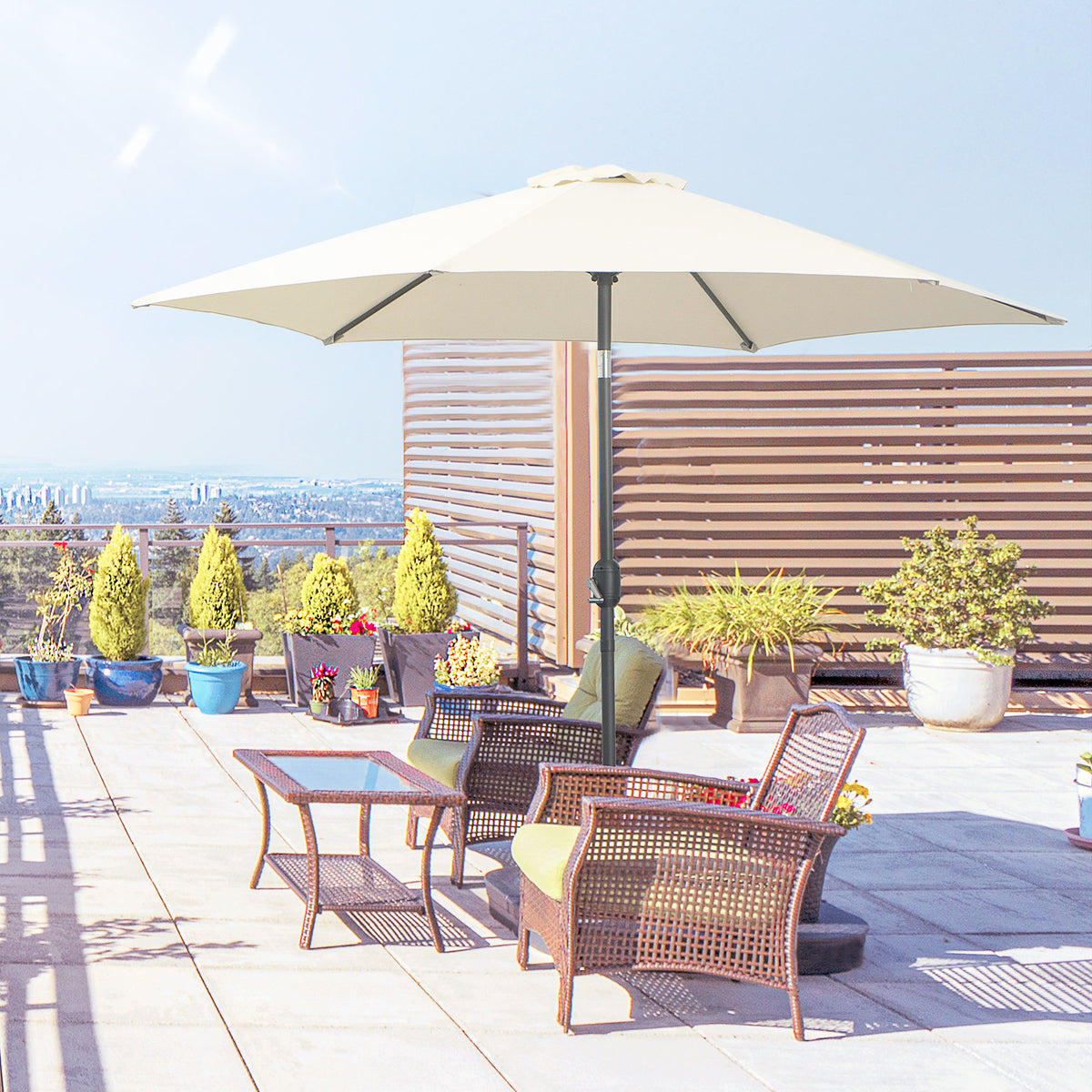 Sombrilla De Jardín Reclinable Con Manivela Outsunny Ø270x235cm Crema_1