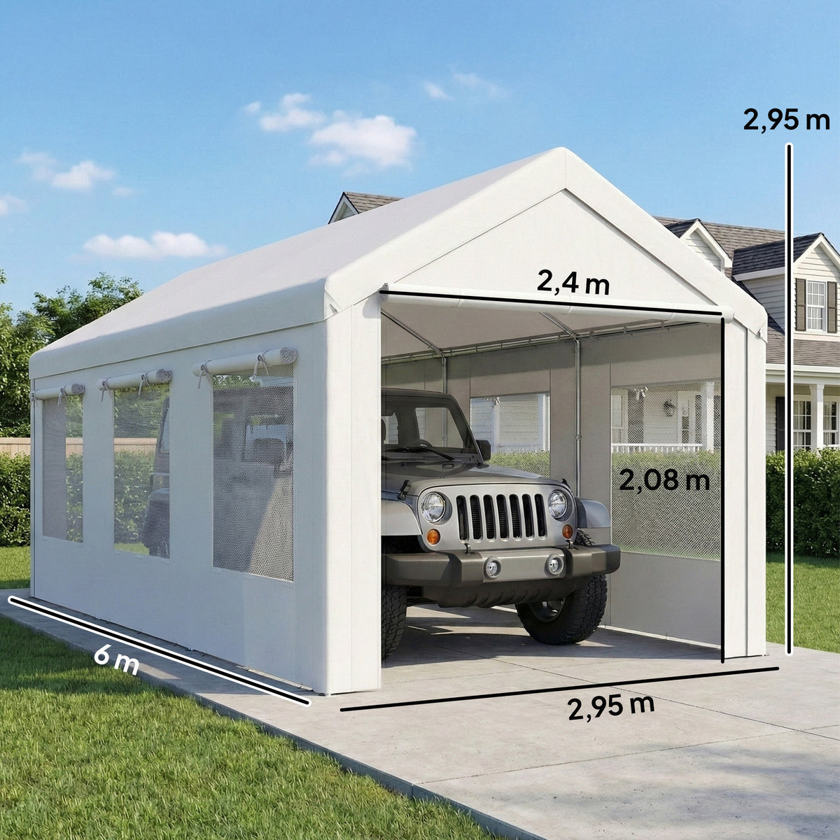 Carpa Para Garaje Outsunny Acero Galvanizado, Pe Blanco 600x295x295 Cm_2
