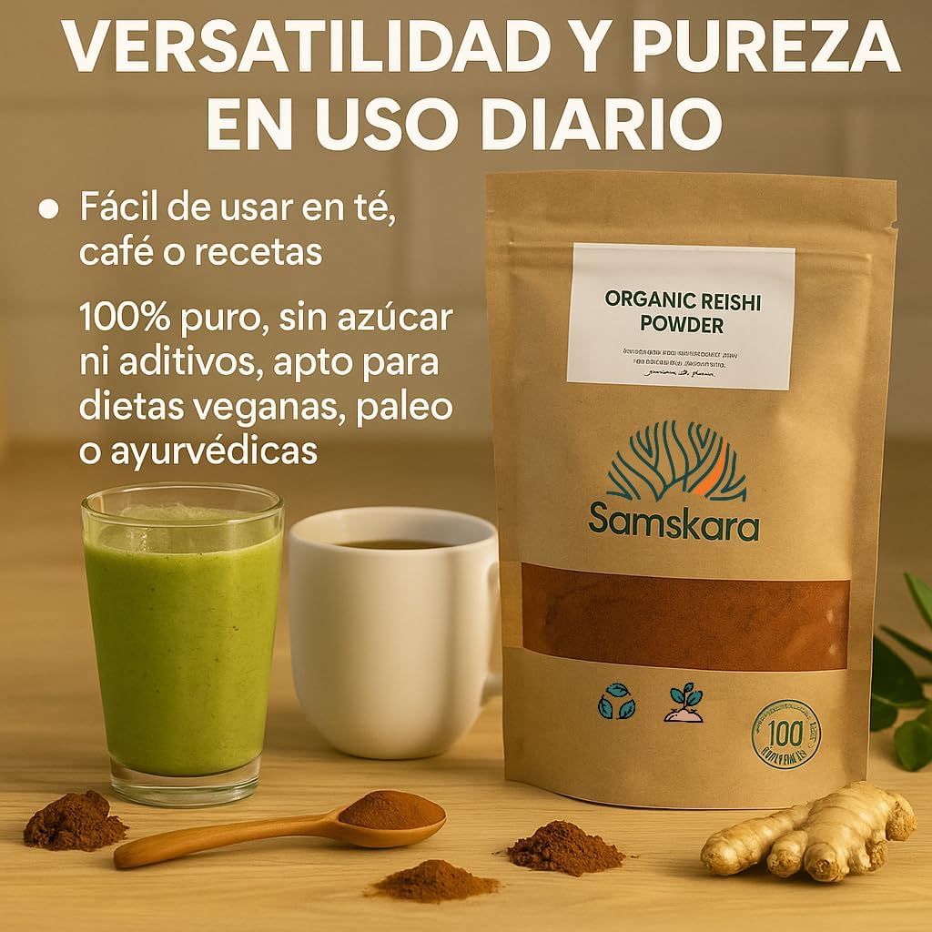 Reishi En Polvo Bio - 500g (5 X 100g Envases Retail) | Complejo De Hongos Ecológico Vegano Para Café Y Smoothies_3