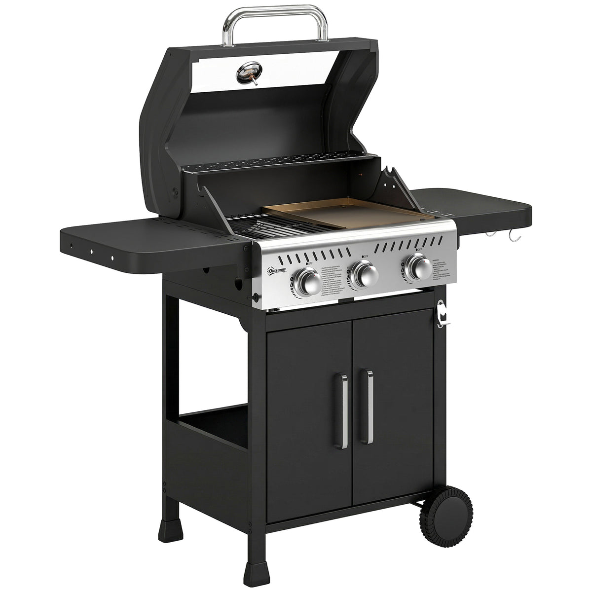Barbacoa De Gas Outsunny Acero Inoxidable, Metal Negro 125x57x110 Cm_0