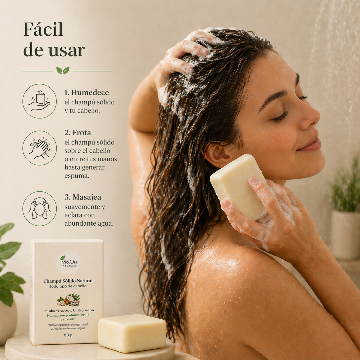 Champú Sólido para Cabello Normal 80 g | Aloe Vera, Karité y Malva | Hidratación y Brillo | M&On Naturals_3