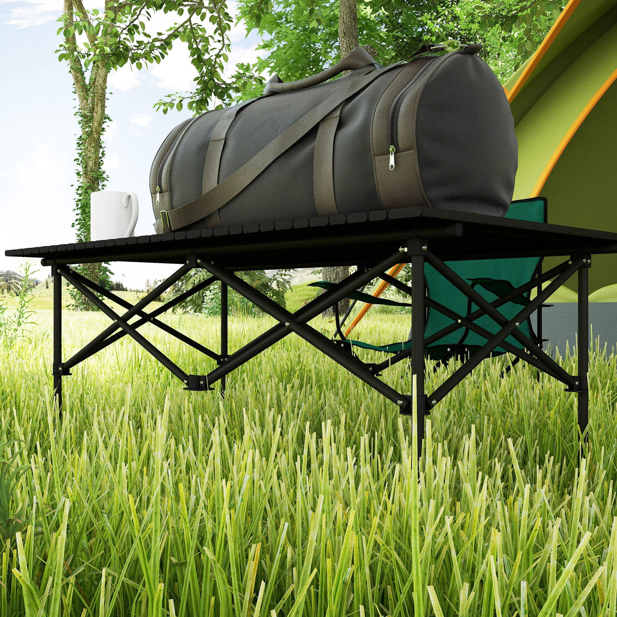 Mesa De Camping Outsunny Metal Negro 95x55x50 Cm_4