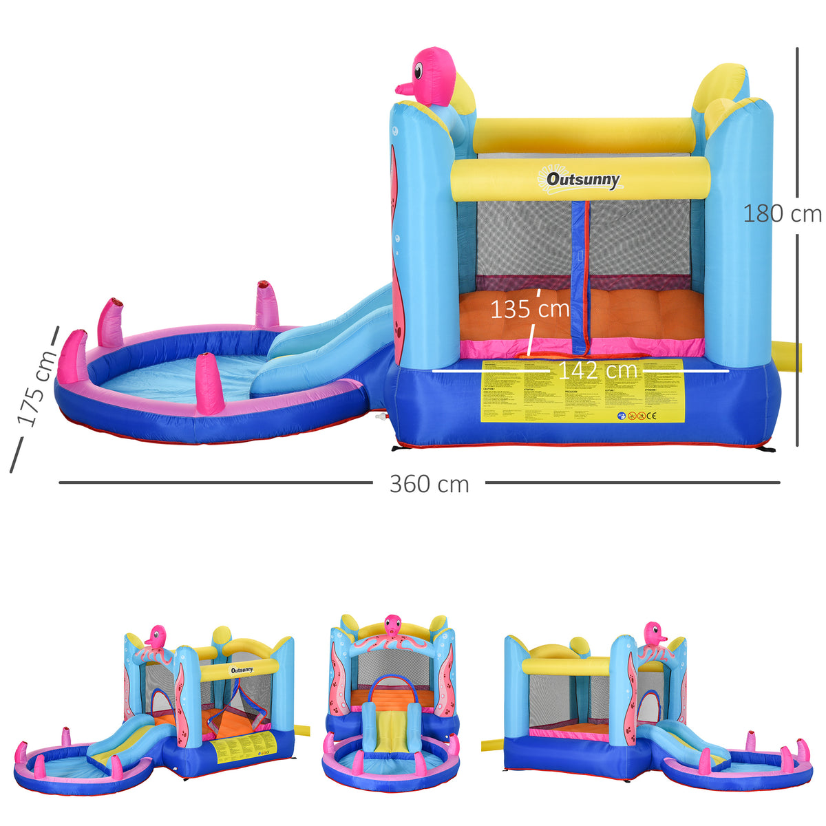 Castillo Inflable Infantil Outsunny Tela Oxford, Poliéster Multicolor 360x175x180 Cm_2