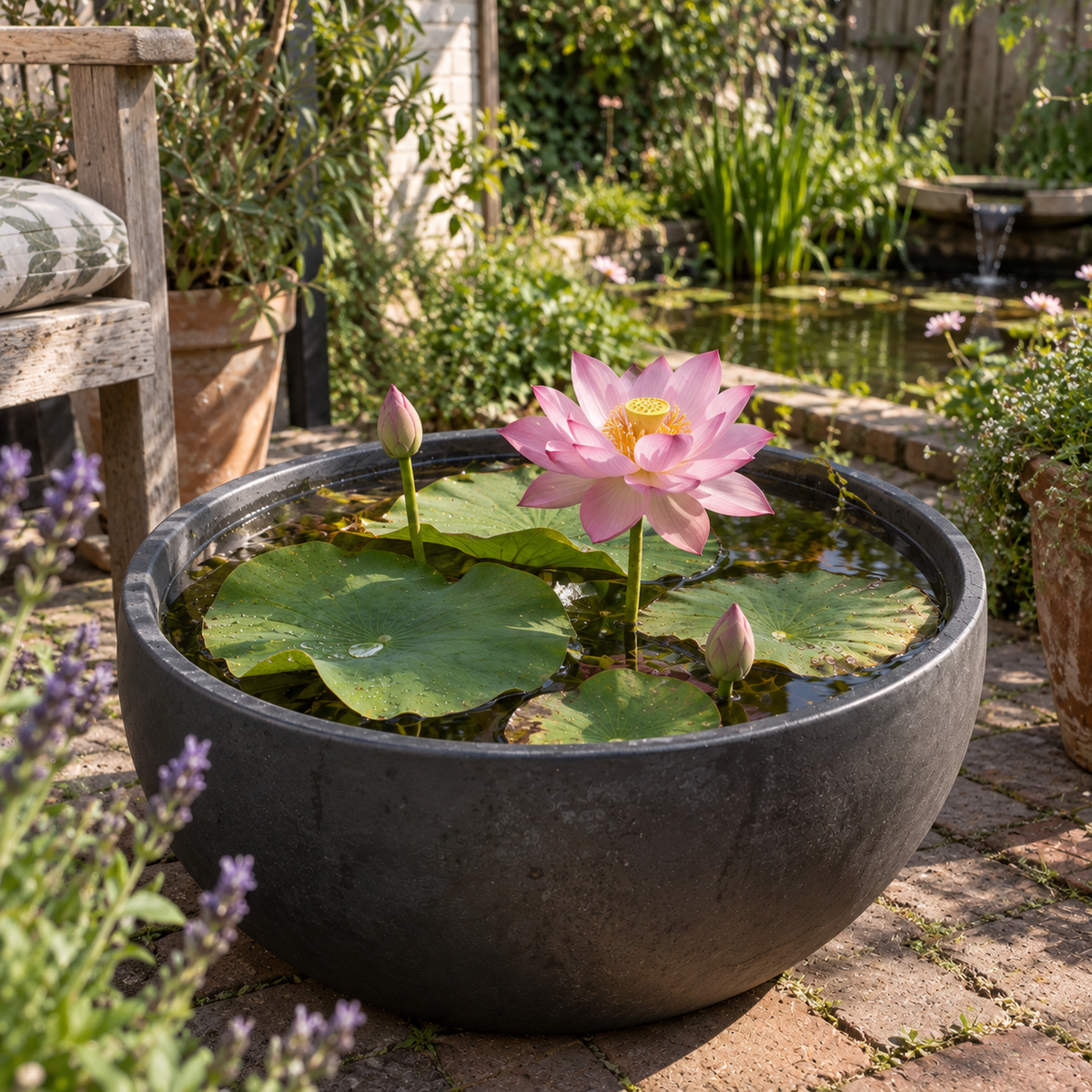 Loto Rosa - Nelumbo Nucifera - Set De 2 Con Cesta_3