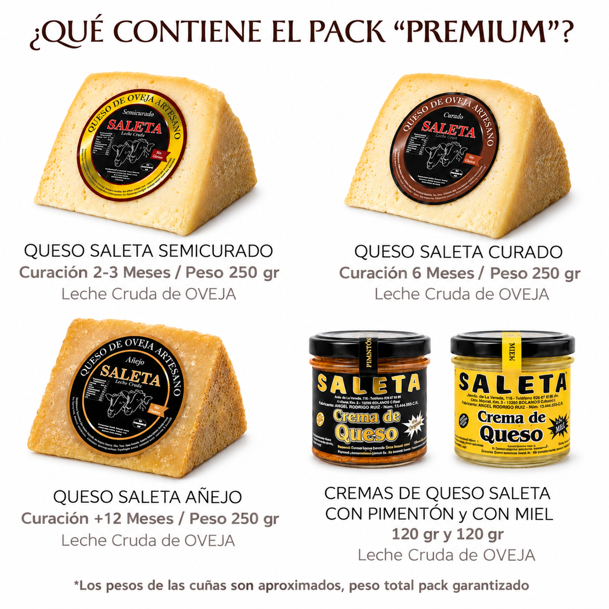 Surtido De Quesos Gourmet | 3 Cuñas Quesos Curado, Semicurado Y Añejo Y 2 Tarros Crema De Queso Para Untar_1