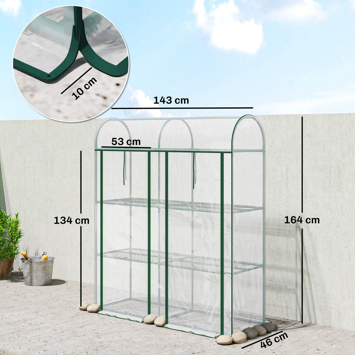 Invernadero Outsunny Acero, Plástico Transparente 143x46x164 Cm_2