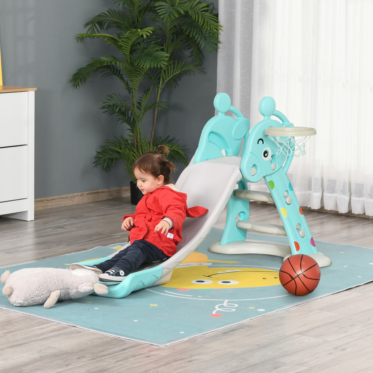 Tobogán Para Niños Homcom Azul Gris 147x82x85,5 Cm Hdpe Y Pp_1