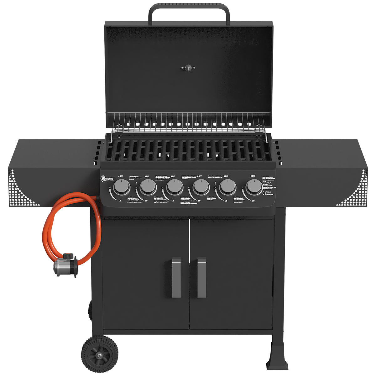 Barbacoa De Gas Outsunny Metal, Acero Inoxidable Negro 135x51x101 Cm_4