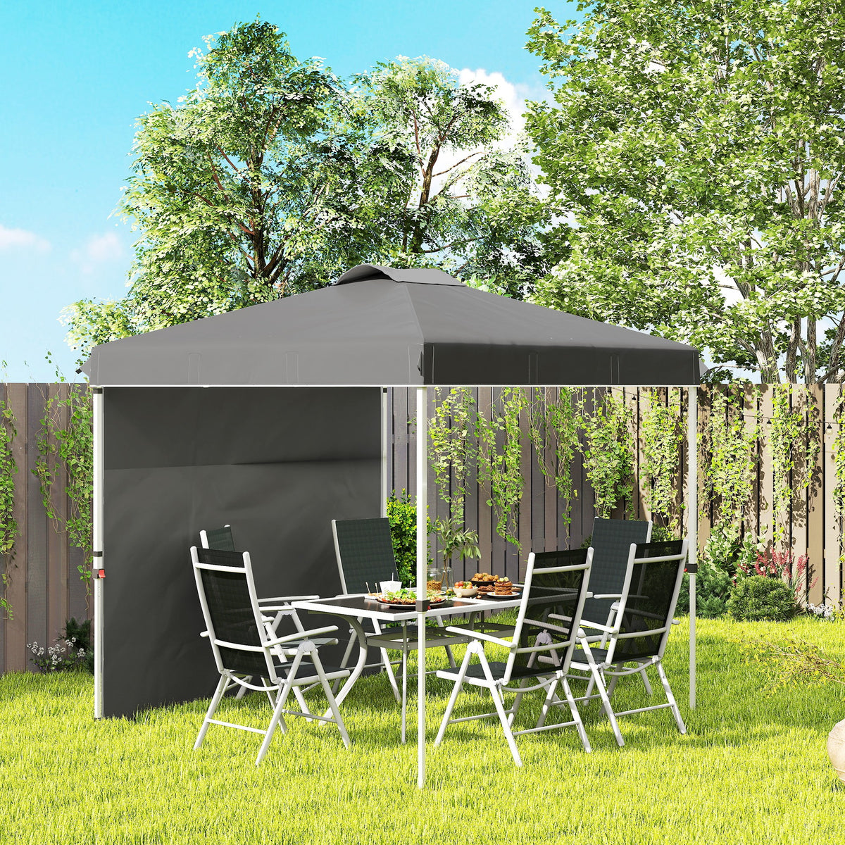 Carpa Plegable Outsunny Acero, Tela Oxford Gris Oscuro 247x247x268 Cm_1