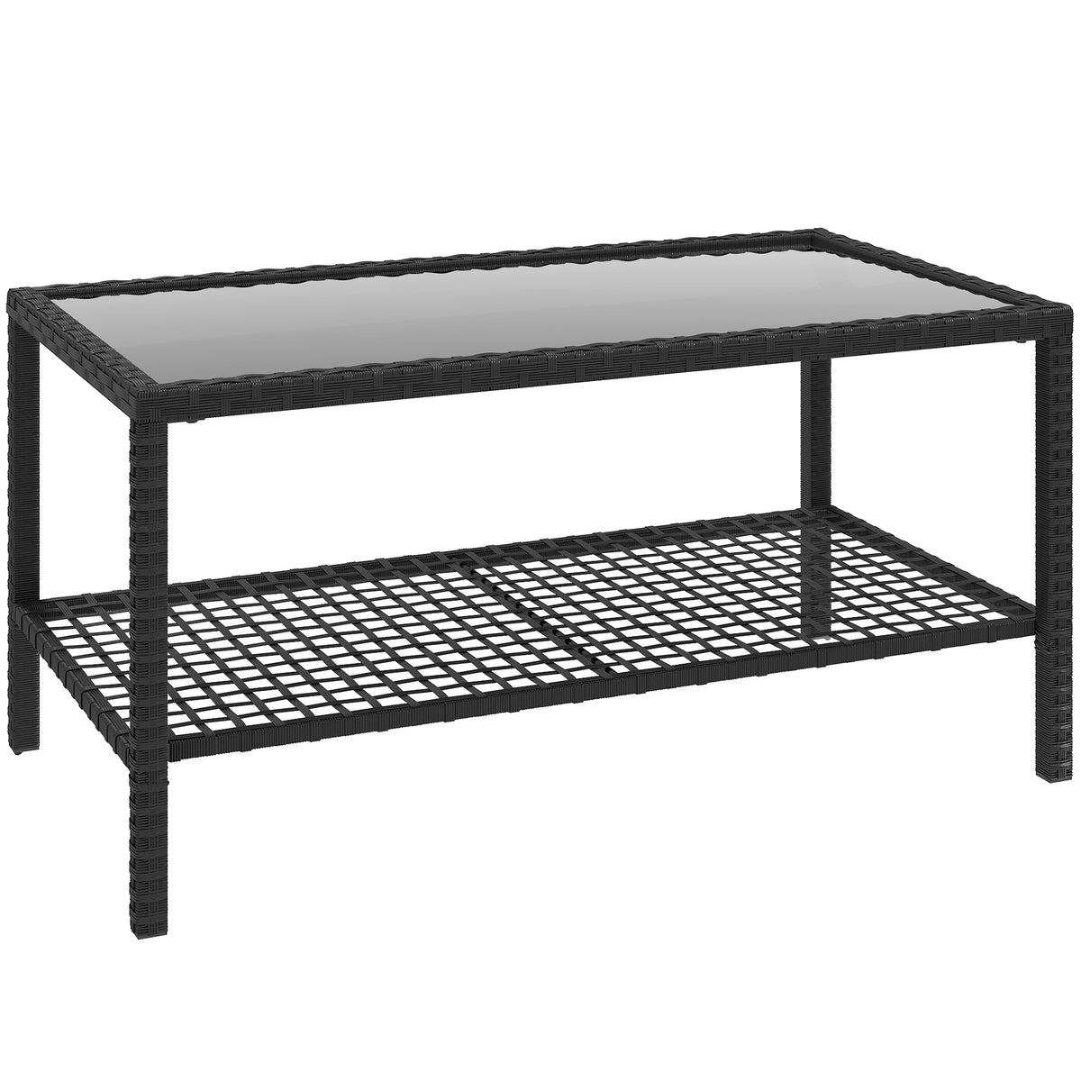 Mesa De Jardín Outsunny Ratán Pe, Acero Negro 92x50x45 Cm_0