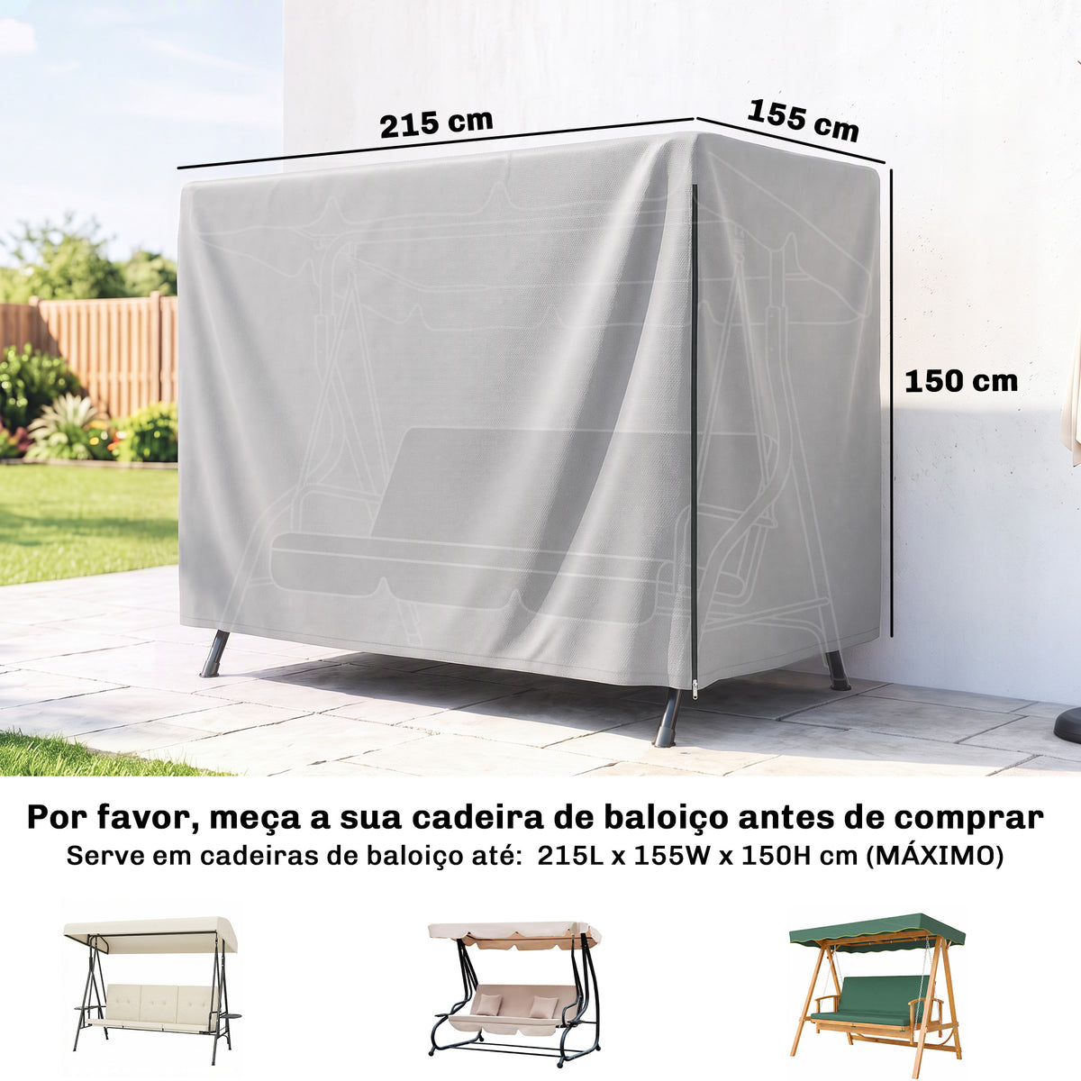 Funda Para Columpio Outsunny Pe Gris Claro 215x155x150 Cm_2