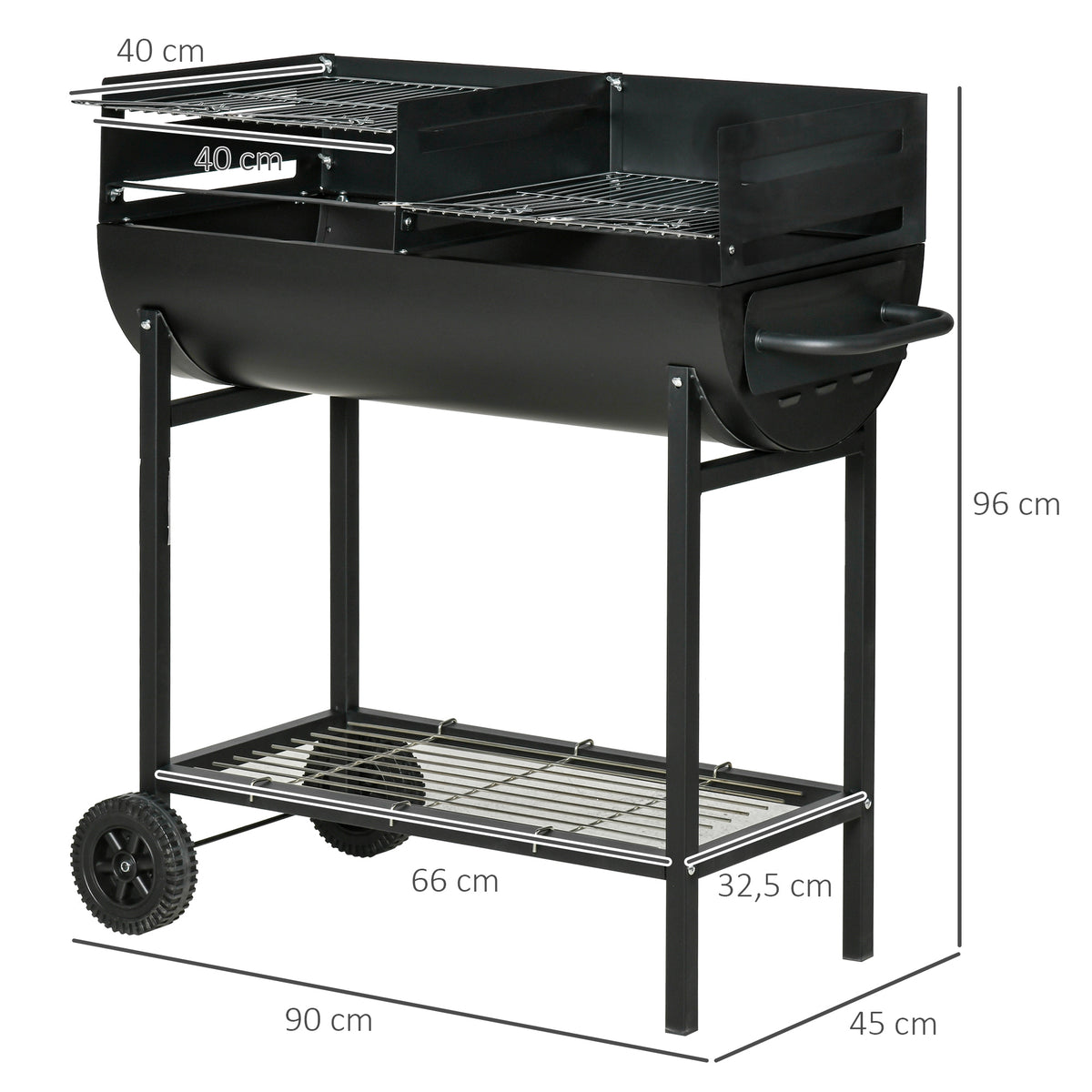 Outsunny Barbacoa De Carbón Con Parrilla Ajustable En Altura Ruedas 90x45x96 Cm_2