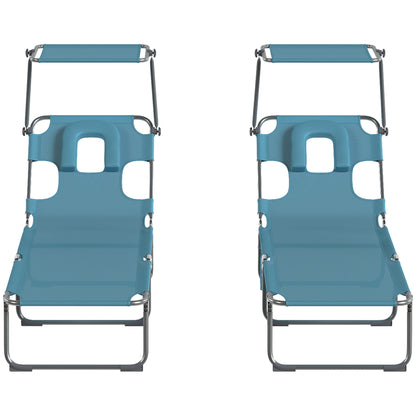 Tumbonas Plegables Outsunny Acero Galvanizado, Textilene Azul Claro 188x56x27 Cm_3