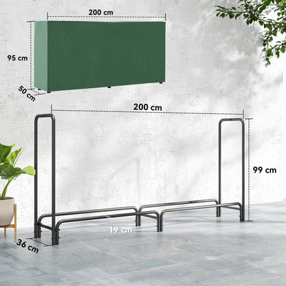 Estante Para Leña Outsunny Metal, Pe Negro 200x36x99 Cm_2